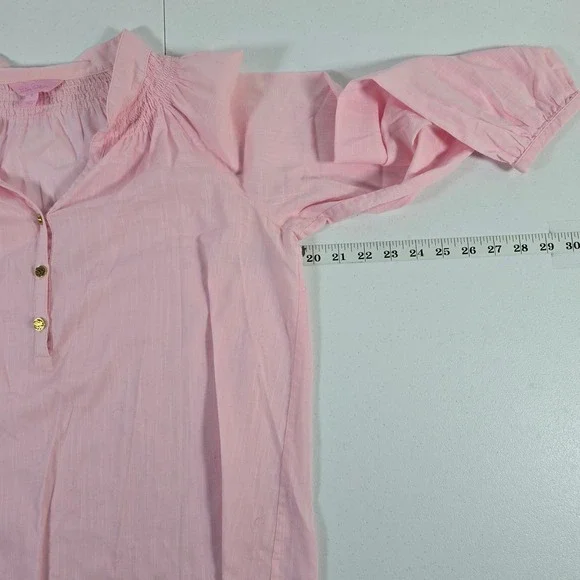 Lilly Pulitzer Pink Smocked Neck Cotton Tunic Top Shirt Women Size 6 - Picture 3 of 7